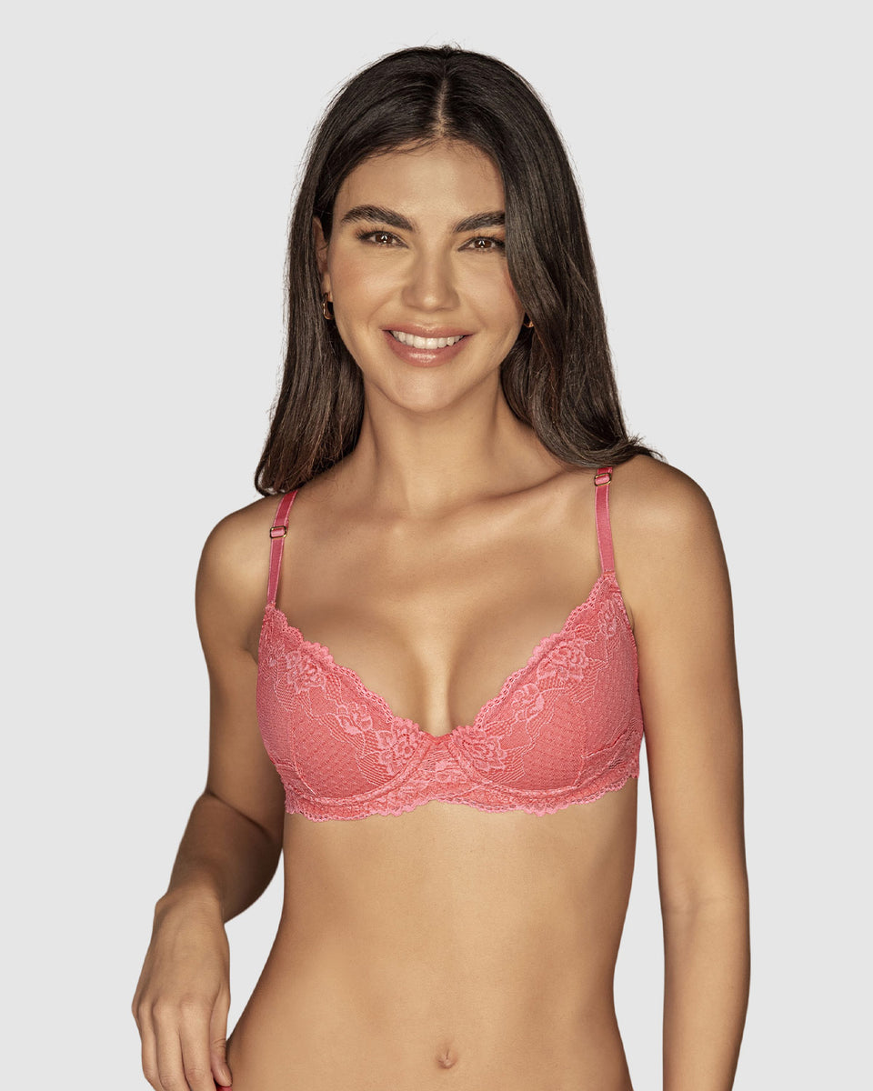 Brasier media copa con detalles de encaje en escote y espalda