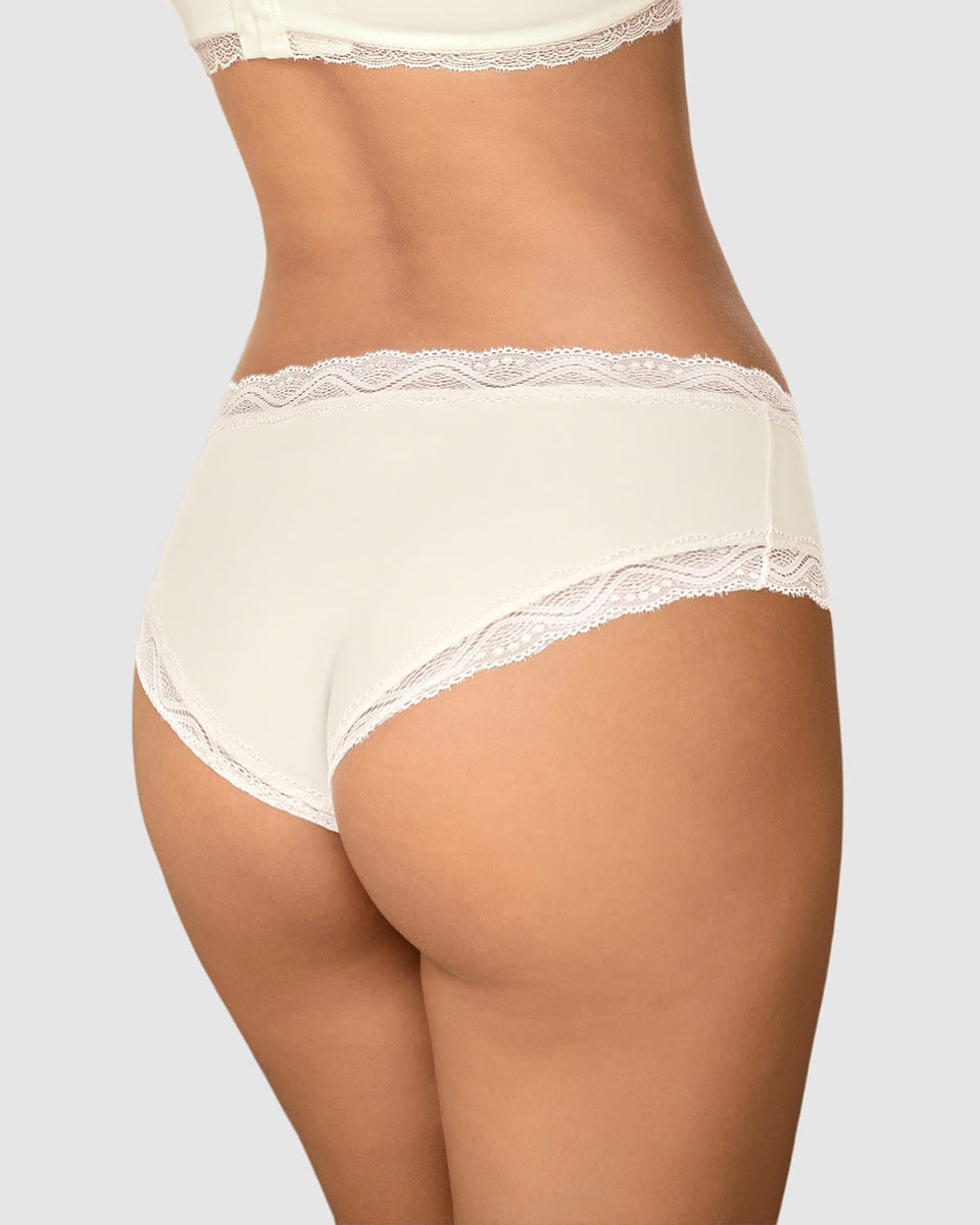 Calzón hípster tiro medio en tela lisa y encaje