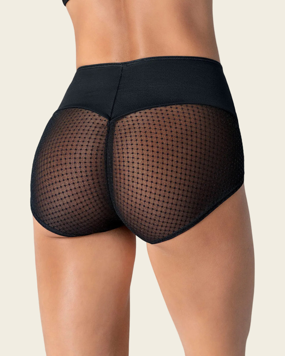 Calzón clásico de control fuerte en abdomen, glúteos en tul