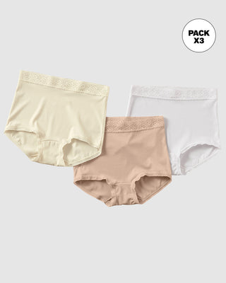 Paquete x 3 calzones clásicos con toques de encaje#color_s06-beige-blanco-cafe-claro