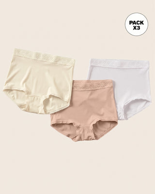Paquete x 3 calzones clásicos con toques de encaje#color_s06-beige-blanco-cafe-claro