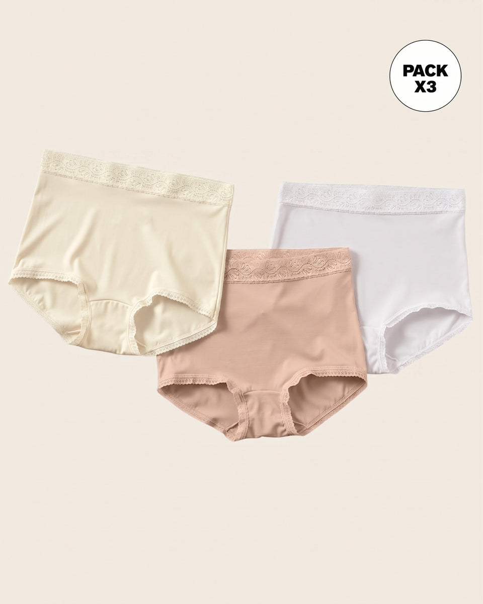 Paquete x 3 calzones clásicos con toques de encaje