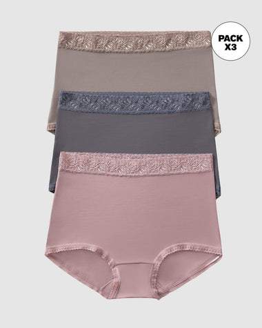 Paquete x 3 calzones clásicos con toques de encaje#color_s27-palo-de-rosa-gris-claro-gris-oscuro