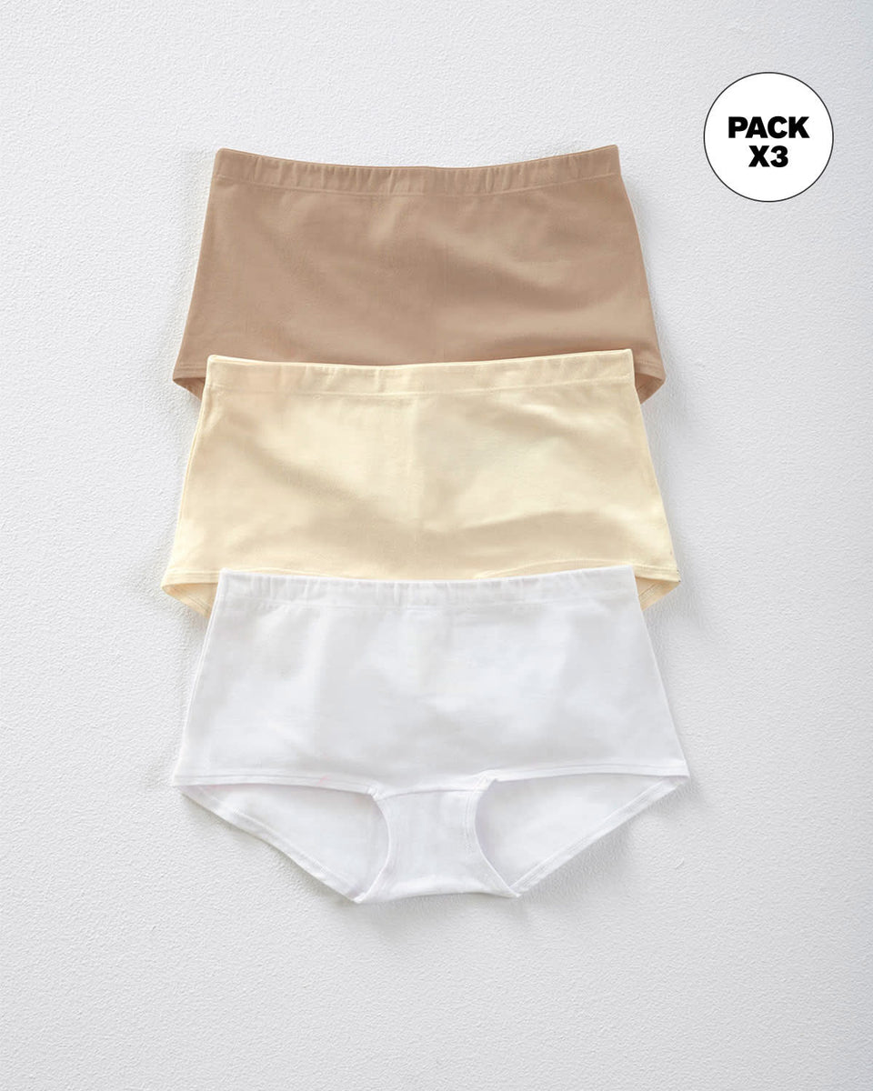 Paquete x 3 cómodos calzones estilo bóxers en algodón elástico