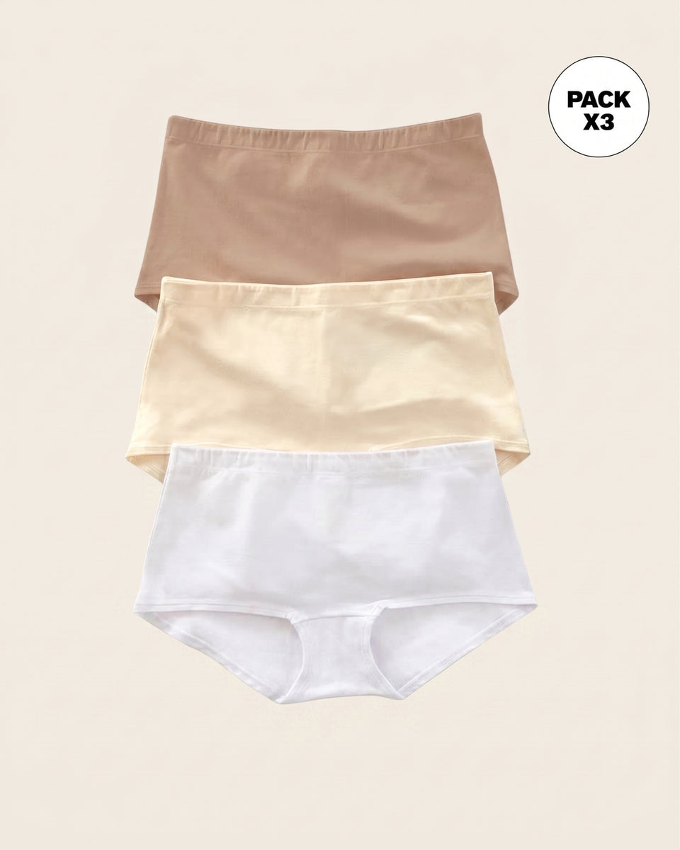Paquete x 3 cómodos calzones estilo bóxers en algodón elástico