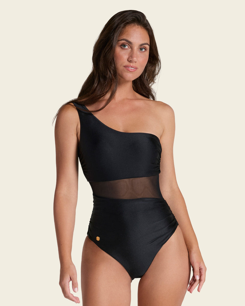 Traje de baño entero de un solo hombro con control suave de abdomen bajo