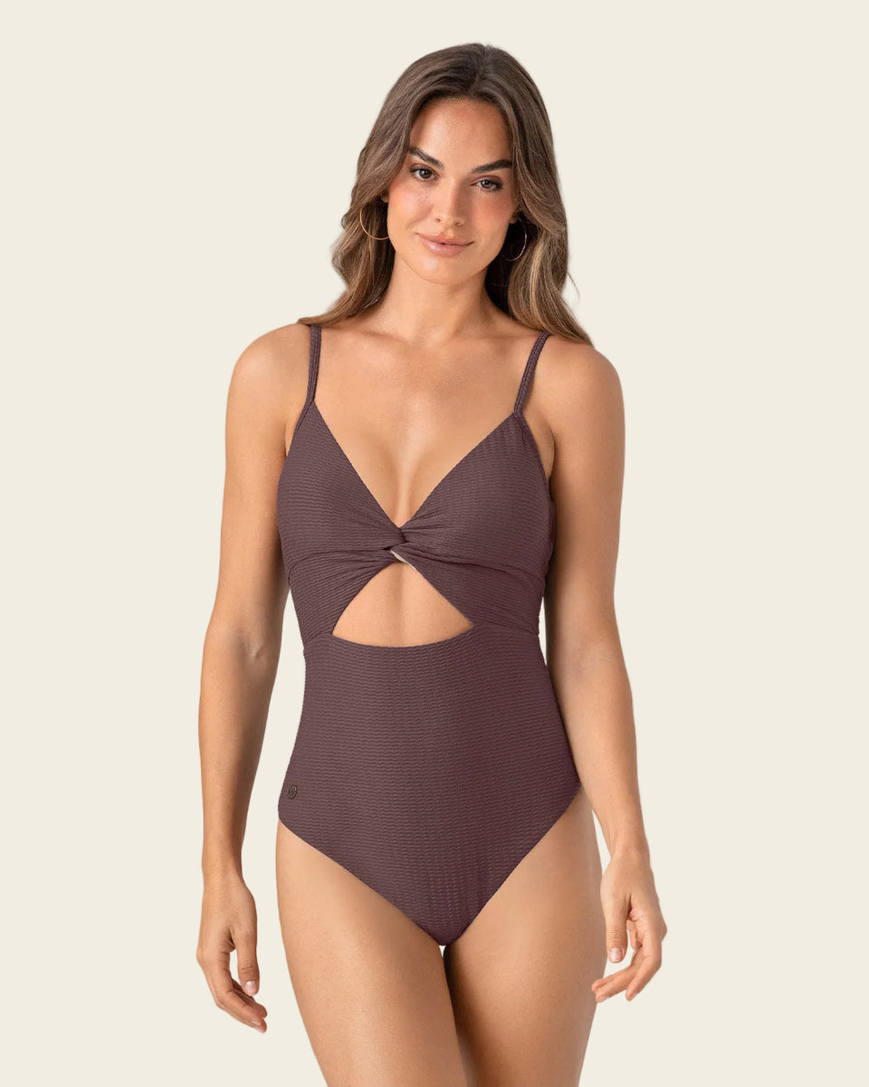 Traje de baño entero de control suave con detalle de escote cruzado