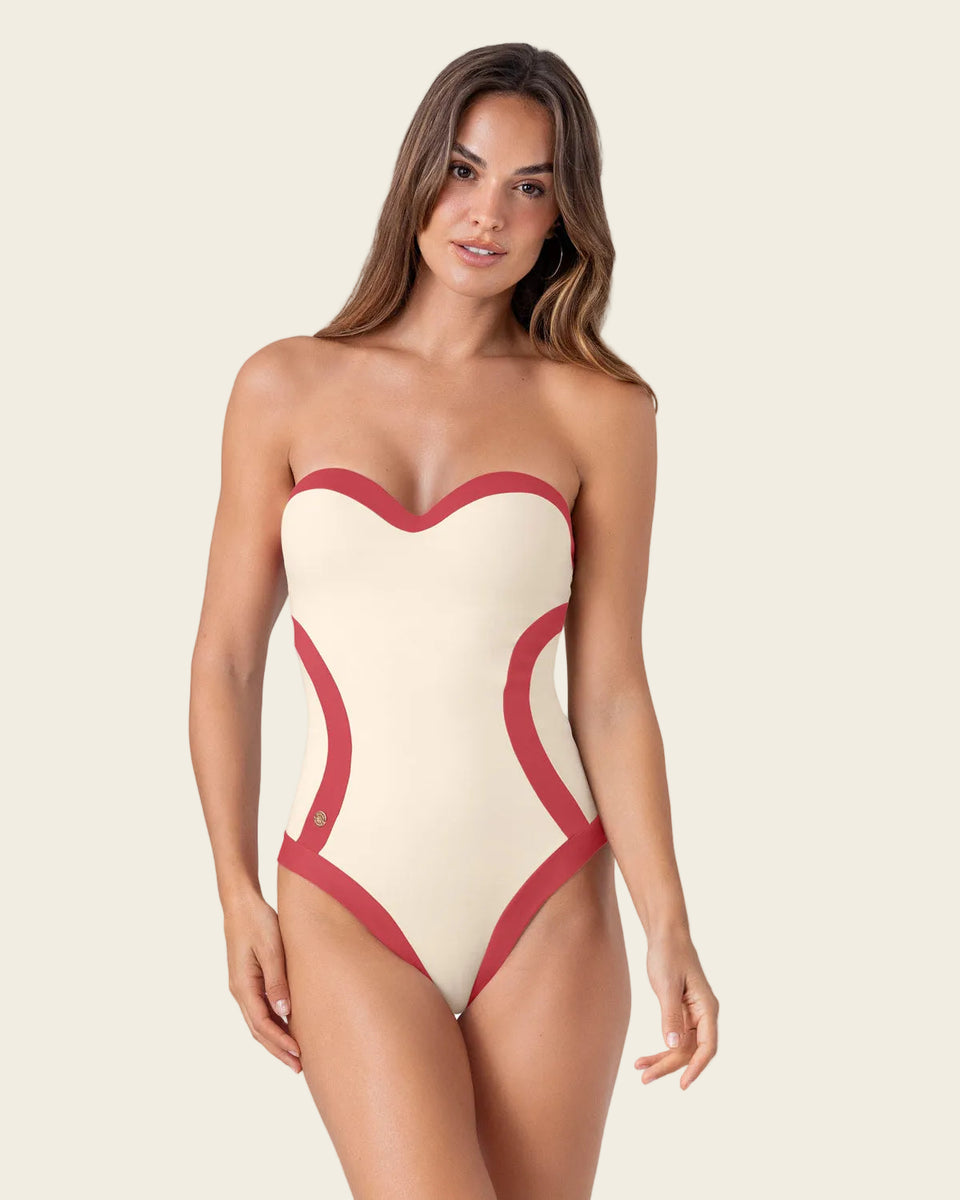 Traje de baño de control con cortes efecto reloj de arena