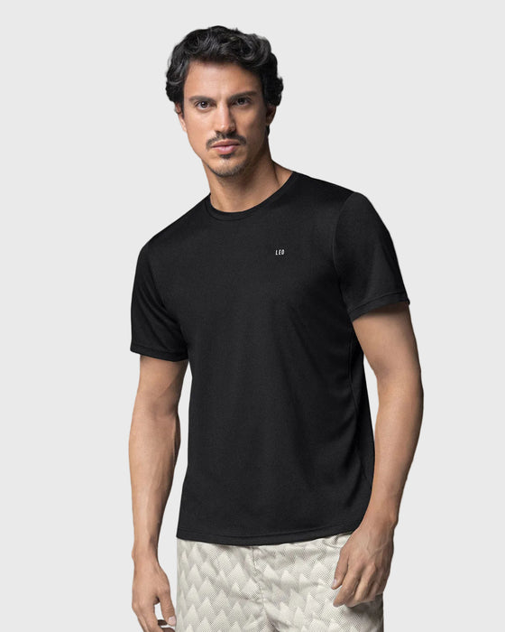 Camiseta deportiva masculina semiajustada de secado rápido#color_700-negro