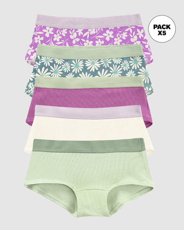 Paquete x 5 calzones tipo hipster para niña#color_s32-flores-morado-flor-lila-verde-marfil