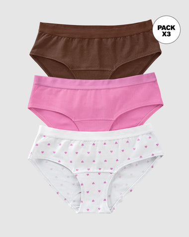 Paquete x 3 calzones estilo hípster en algodón#color_s73-cafe-rosado-estampado-corazones