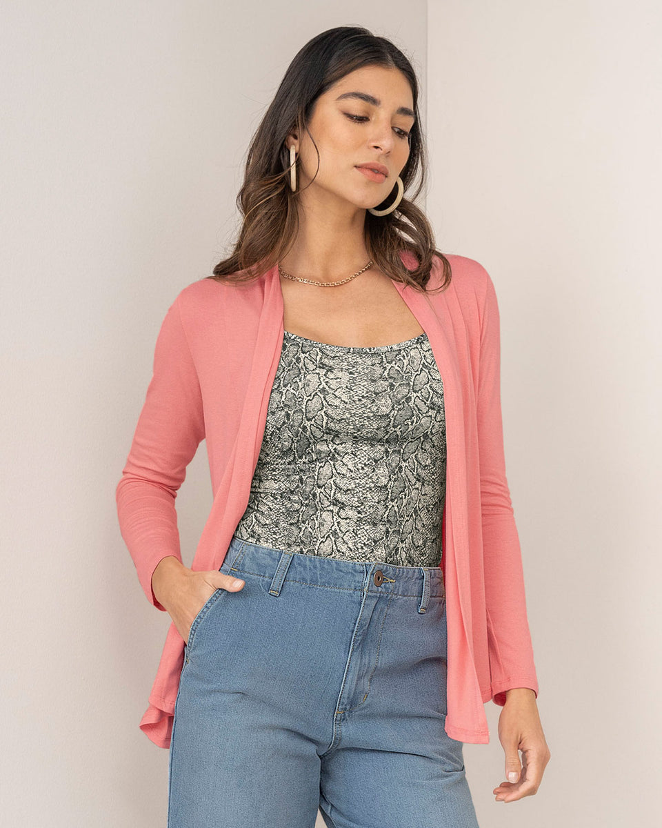 Camiseta abierta manga larga con caída en laterales