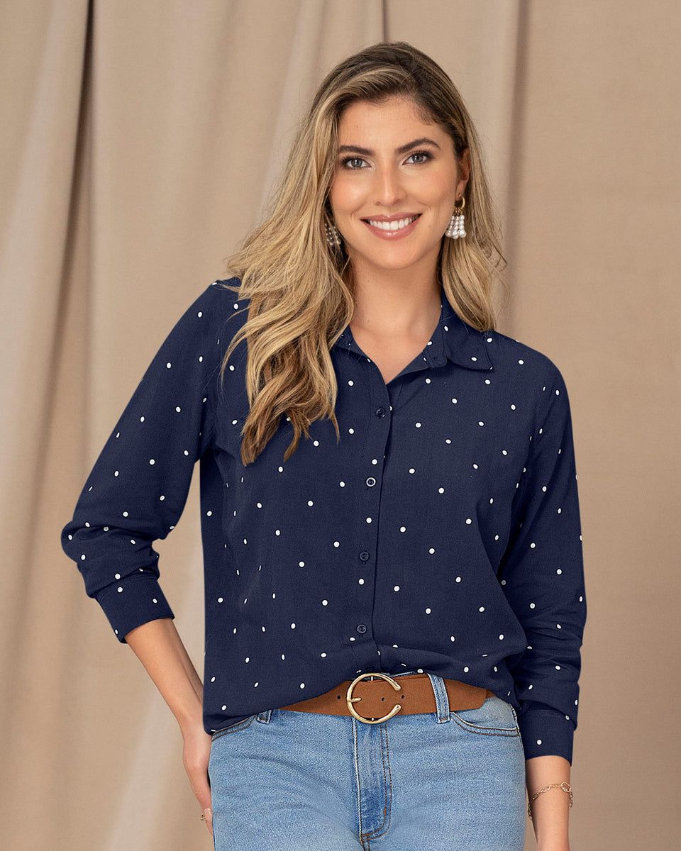 Blusa manga larga con botón funcional y mangas con botón