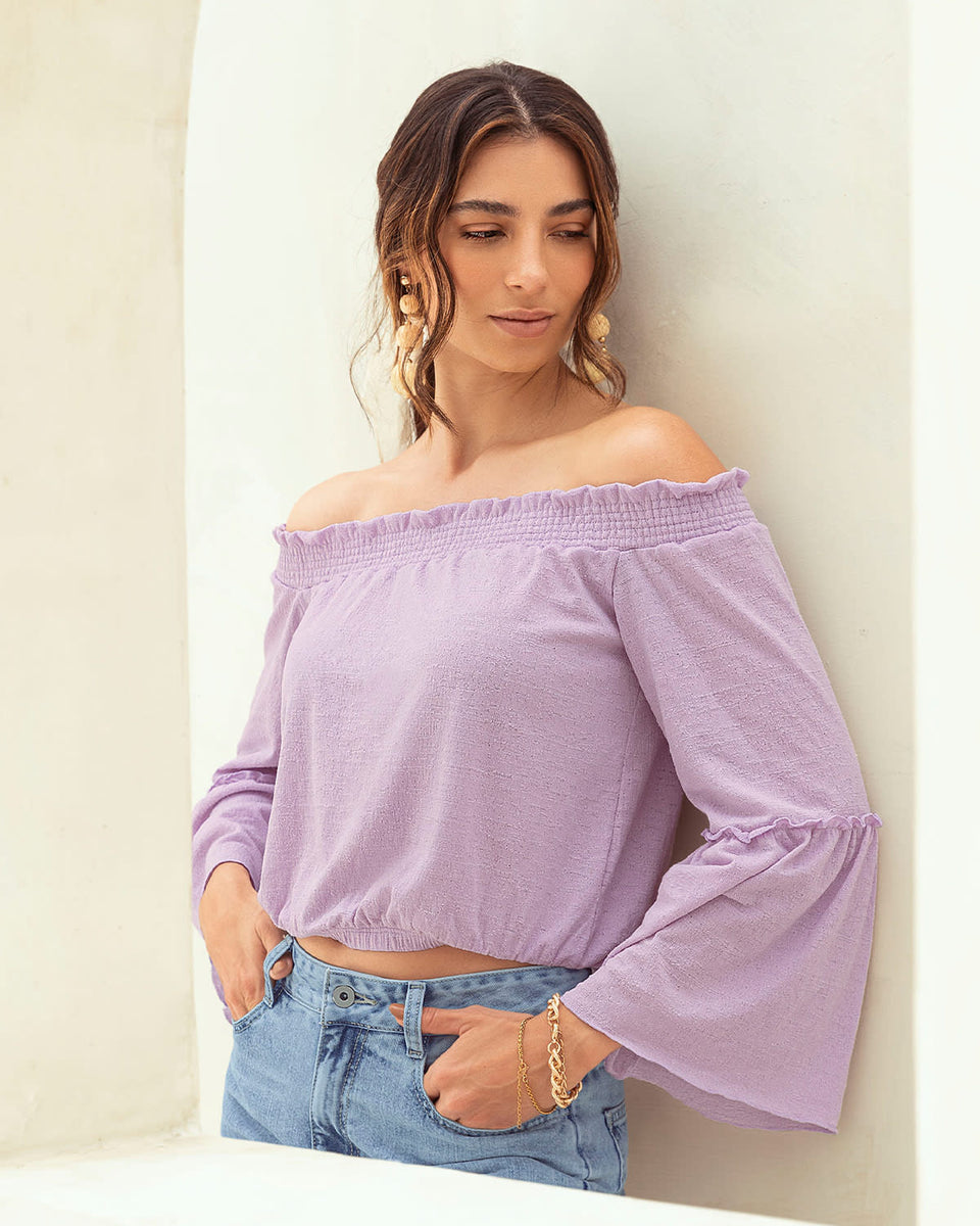 Blusa strapless manga larga