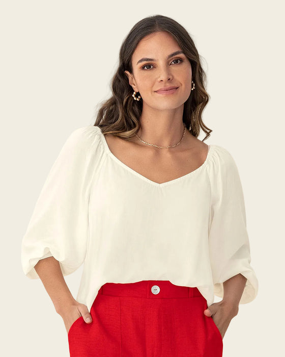 Blusa manga 3/4 de escote en V#color_018-marfil