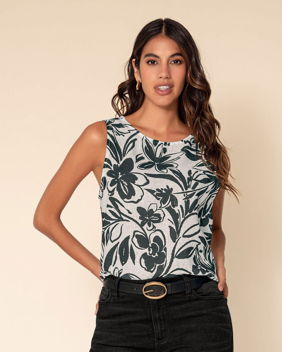 Blusa manga sisa estampada de cuello redondo alto