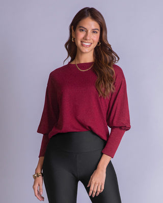 Camiseta manga larga cuello redondo con mangas con volumen#color_349-vino