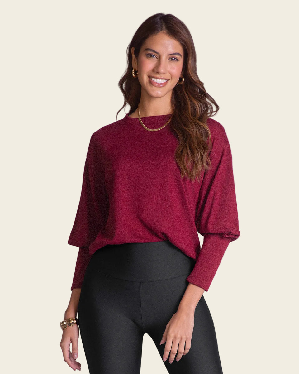 Camiseta manga larga cuello redondo con mangas con volumen