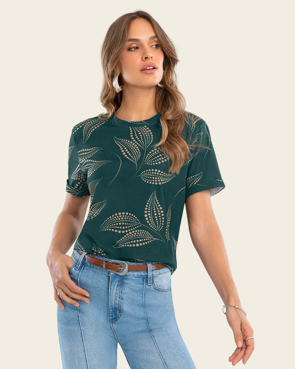 Camiseta manga corta estampada con doblez en manga