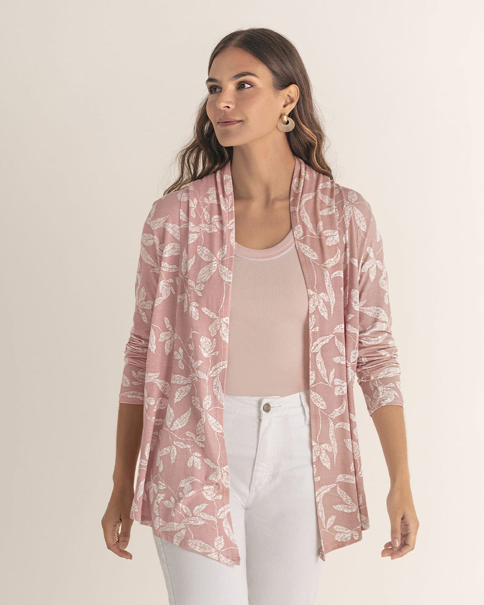 Camiseta abierta manga larga estampada de silueta semiajustada