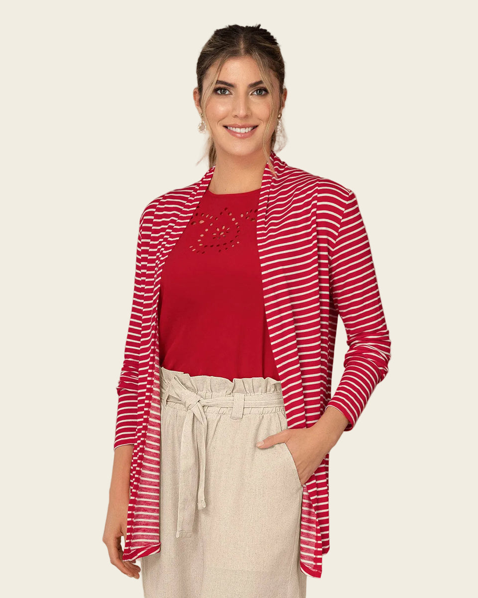 Camiseta abierta manga larga estampada de silueta semiajustada