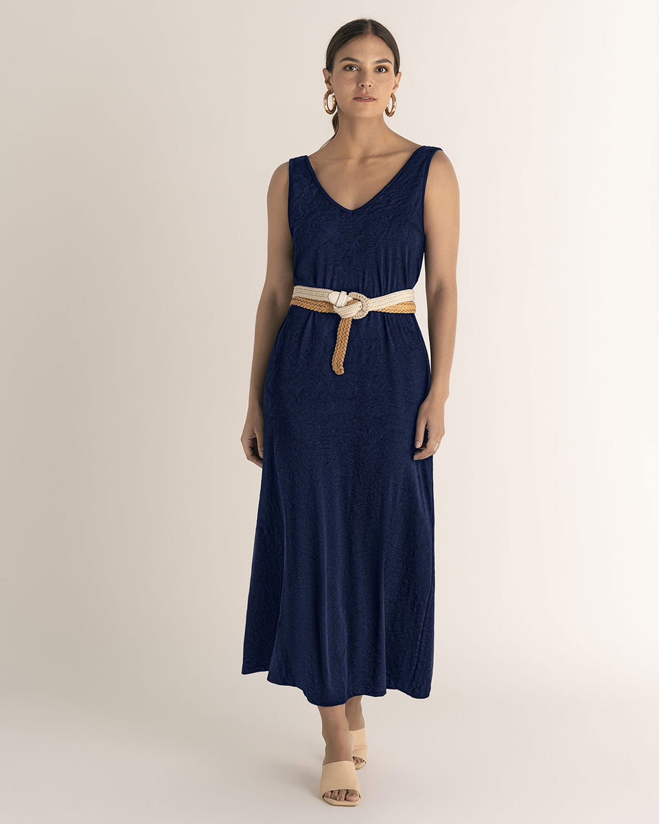 Vestido midi básico en tela con textura