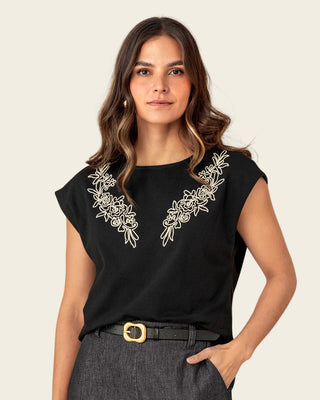 Camiseta manga corta con detalle bordado#color_700-negro