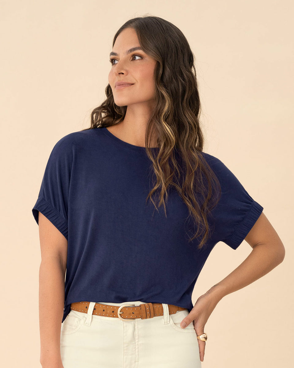 Camiseta básica manga corta con elástico ancho