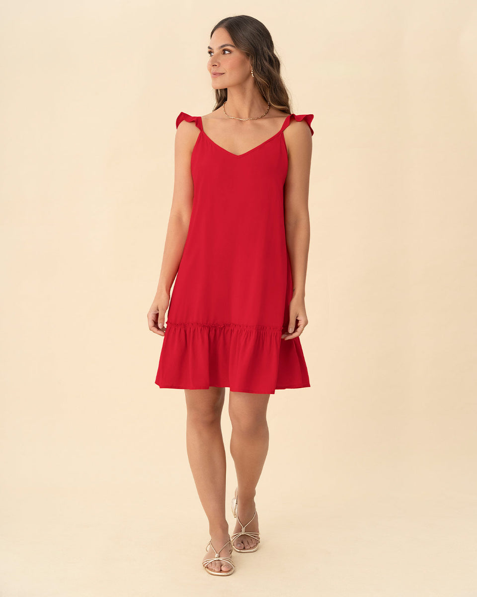 Vestido corto con vuelo en borde en mangas y borde