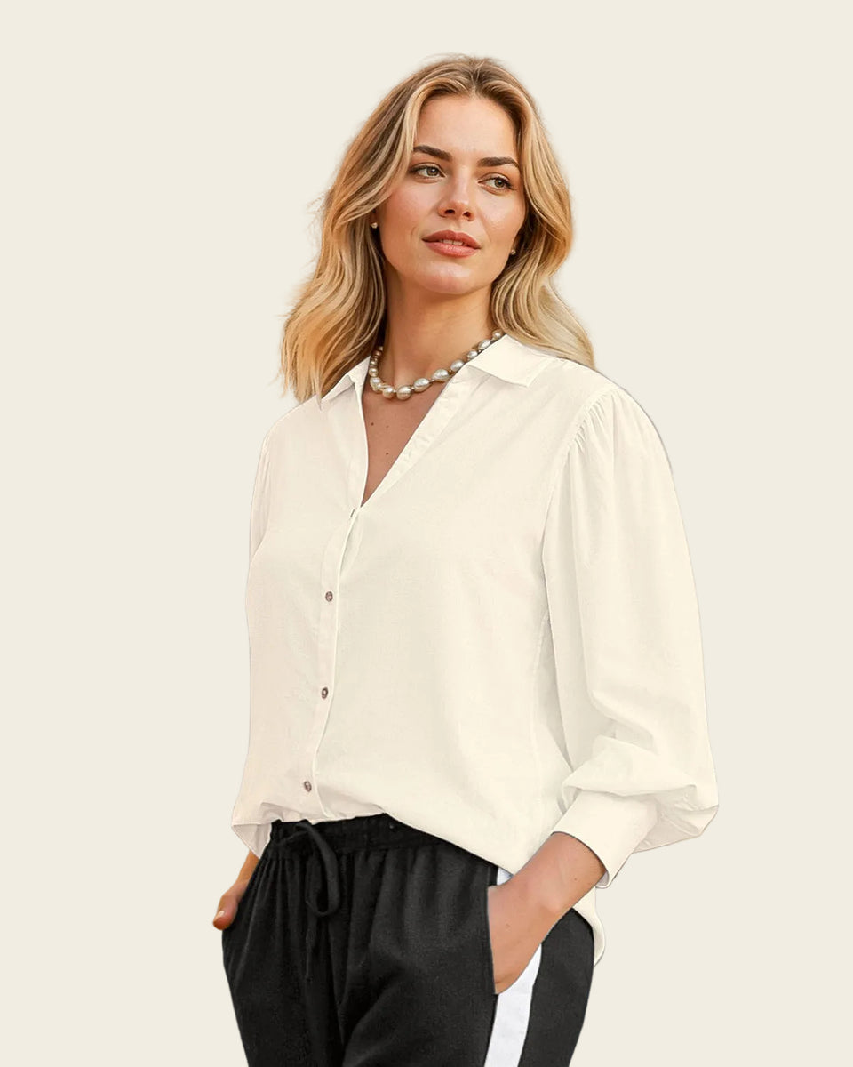 Camisa en tela tipo lino con mangas con volumen