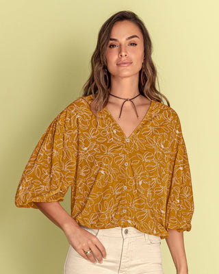 Blusa estampada de mangas 3/4#color_001-floral-amarillo
