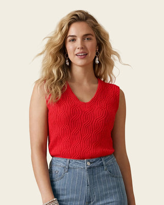 Chaleco en tela tejida con diseño trenzado#color_c36-rojo