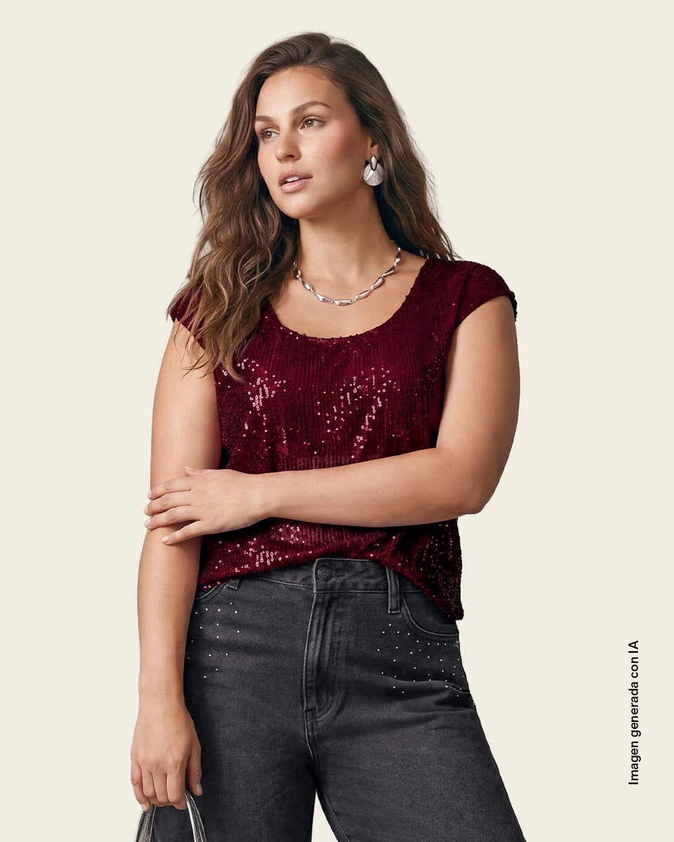 Camiseta manga corta con lentejuelas