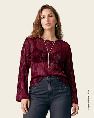 Camiseta manga larga con brillo y textura#color_700-negro