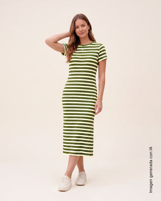 Vestido midi manga corta#color_903-raya-oliva