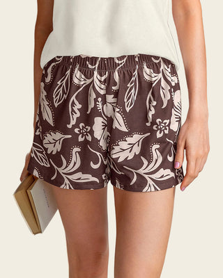 Short corto estampado con pretina elástica#color_a72-cafe-estampado-tropical