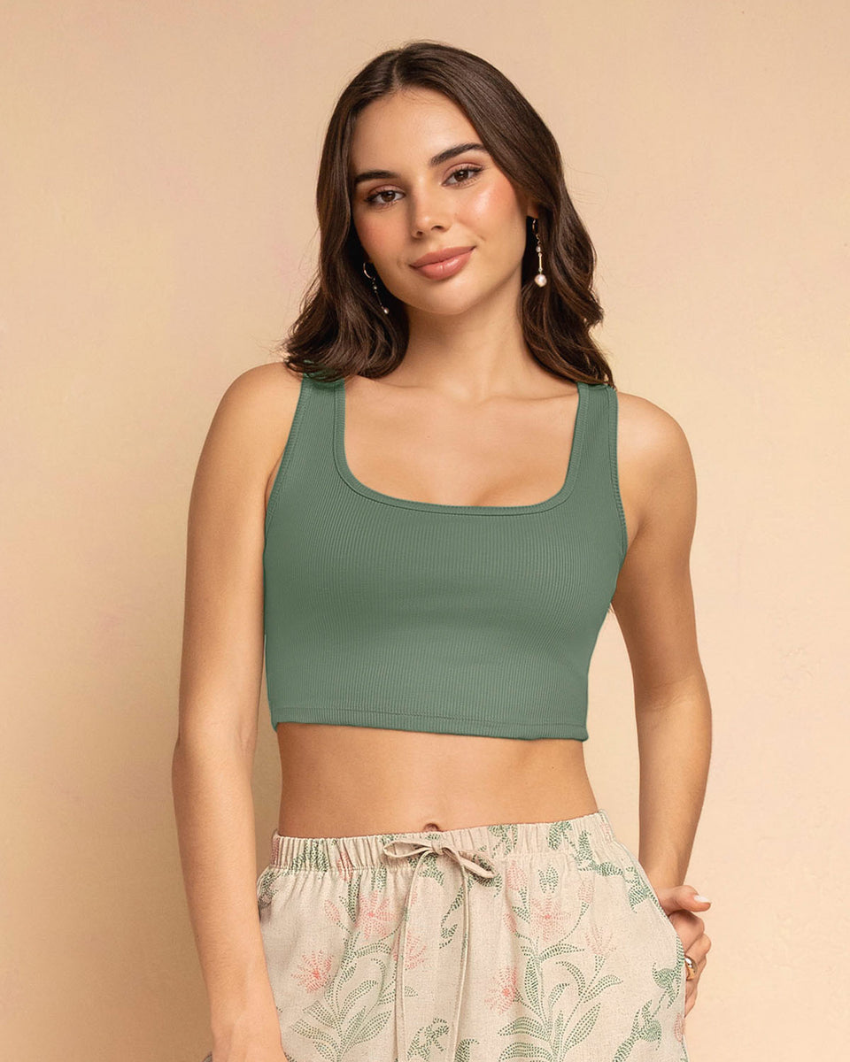 Camiseta manga sisa crop top en tejido acanalado