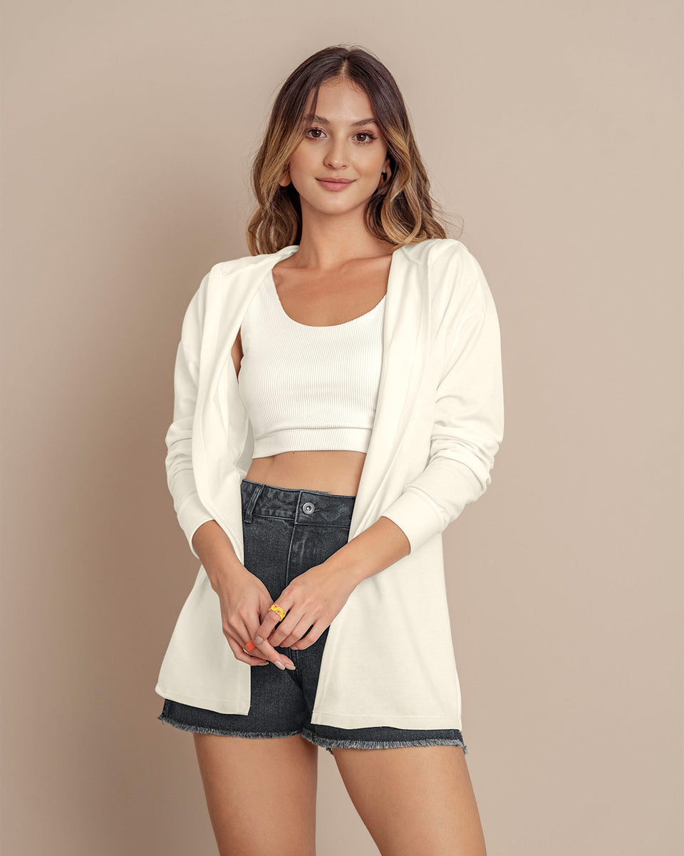 Camiseta abierta manga larga con capucha y mangas en la misma tela