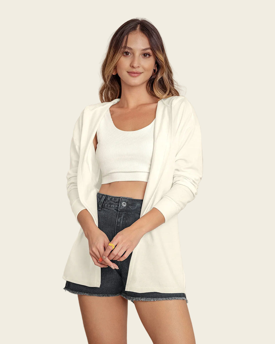 Camiseta abierta manga larga con capucha y mangas en la misma tela