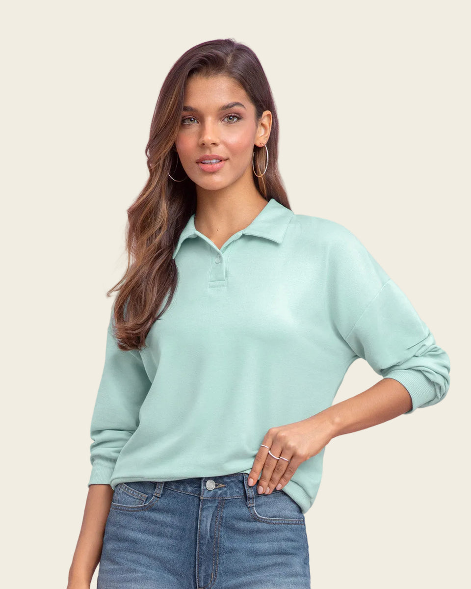 Camiseta manga larga tipo polo para mujer