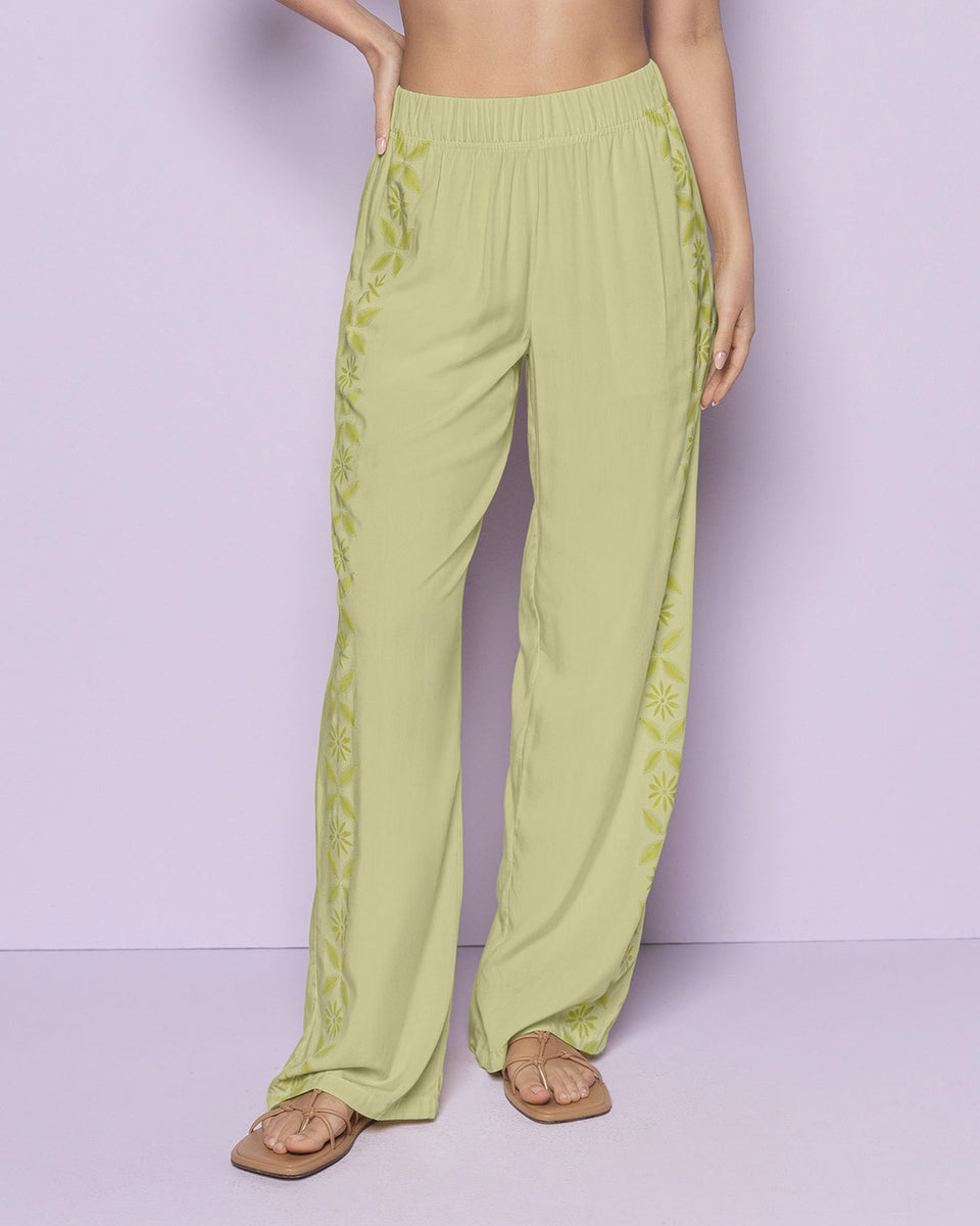 Pantalón estampado bota ancha con resorte en cintura