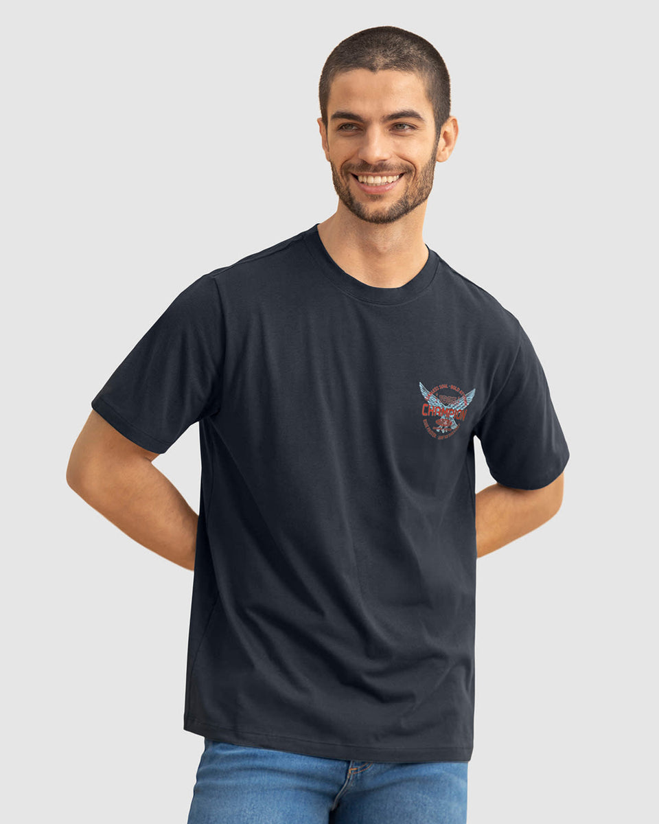 Camiseta manga corta con estampado localizado y cuello redondo