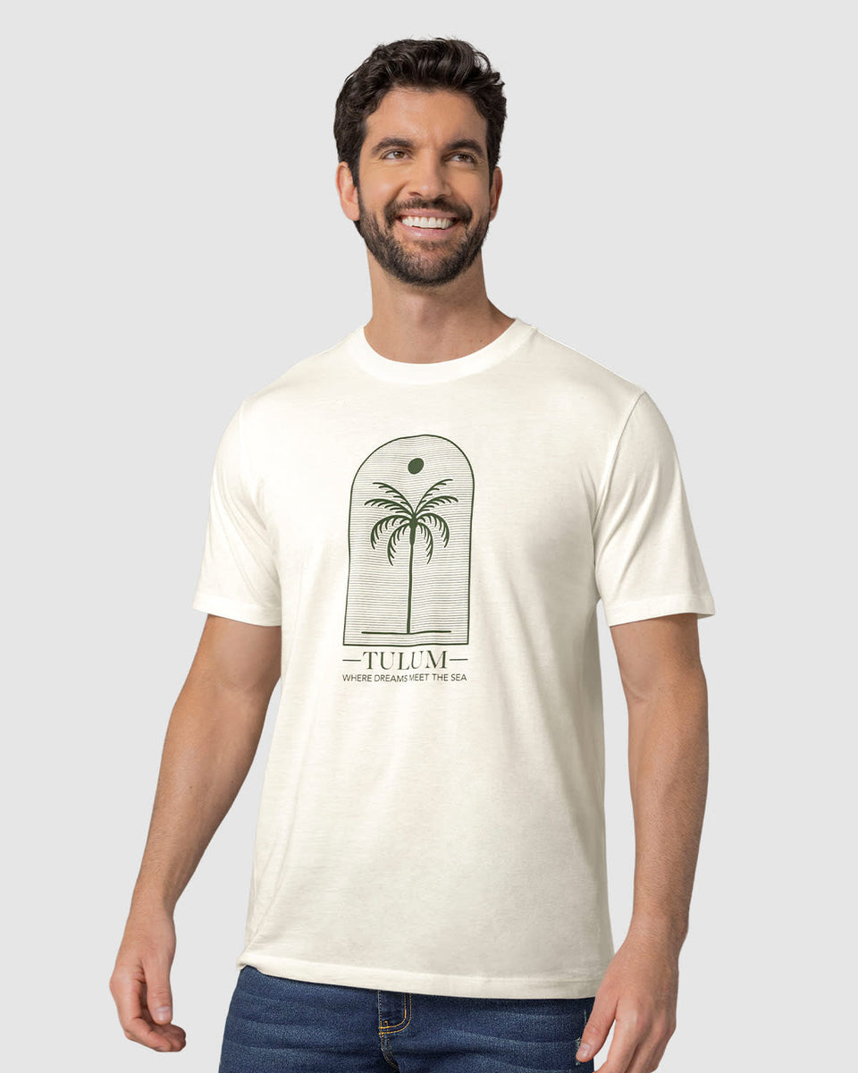 Camiseta manga corta con estampado localizado y cuello redondo