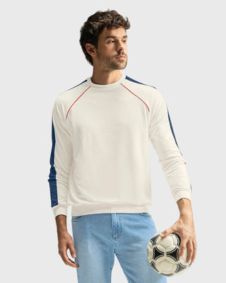 Camiseta manga larga cuello redondo con detalles en contraste#color_000-blanco