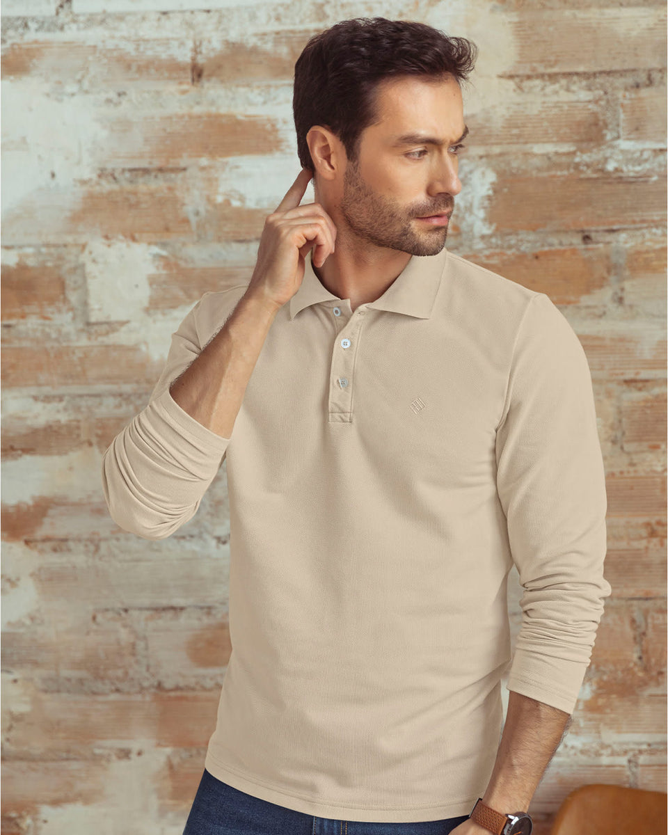 Camiseta tipo polo manga larga con bordado en frente