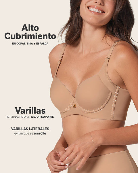 Brasier de realce suave y cubrimiento alto en sisa y espalda Cover Bra