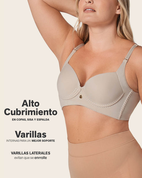 Brasier de realce suave y cubrimiento alto en sisa y espalda cover bra#color_802-cafe-claro