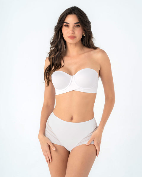 Calzón faja clásico con control moderado de abdomen y bandas en tul#color_000-blanco