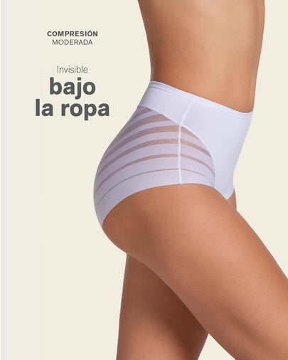 Calzón faja clásico con control moderado de abdomen y bandas en tul#color_000-blanco