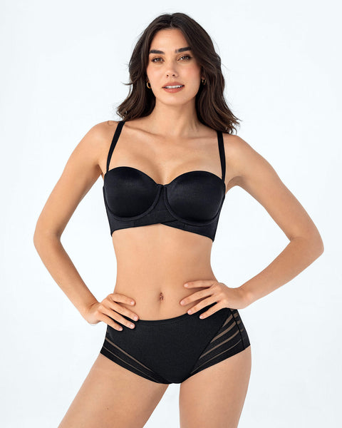 Calzón faja clásico con control moderado de abdomen y bandas en tul#color_700-negro